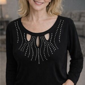 Elegant Black Women's Top with Rhinestone Detailing